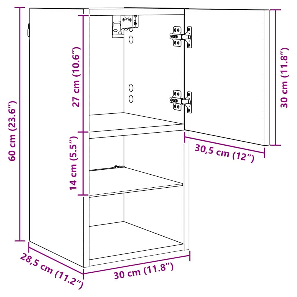 Nástěnné TV skříně s LED 2 pcs Artisanový dub 30,5 x 30 x 60 cm - obrázek 16