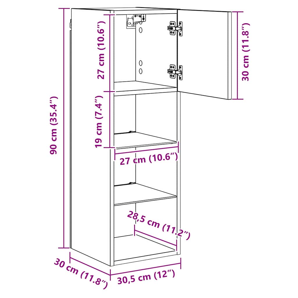 Nástěnné TV skříně Nástěnný 2 pcs Staré dřevo 30,5 x 30 x 90 cm - obrázek 16