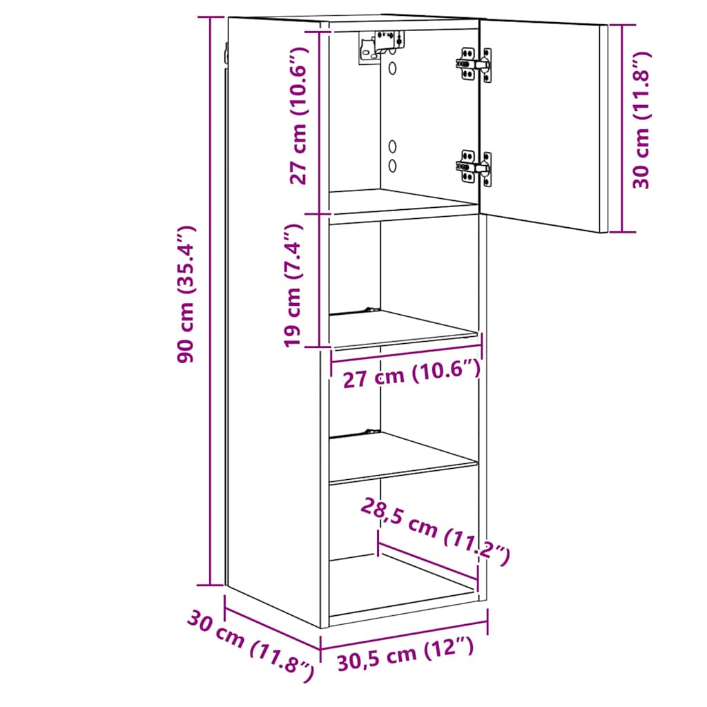 Nástěnná TV skříň Černý dub 30,5 x 30 x 90 cm kompozitní dřevo - obrázek 17