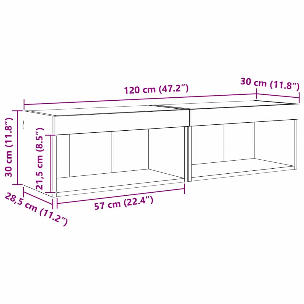 Sestava TV skříněk s LED 2 pcs Černý dub 60 x 30 x 30 cm - obrázek 14