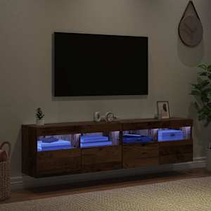 Skříňky na TV zeď s LED 2 pcs Staré dřevo 80 x 30 x 40 cm - obrázek 5