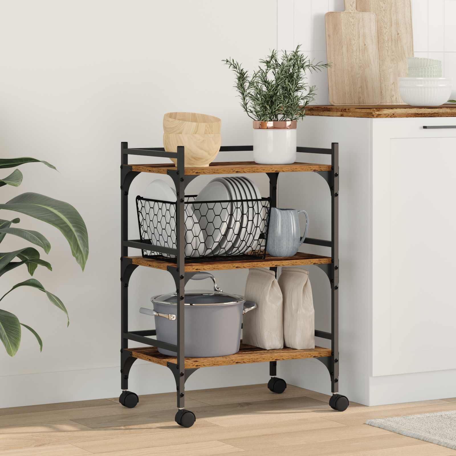 vidaXL Troler de Bucătărie Lemn Vechi 50 x 35 x 75.5 cm Lemn compozit