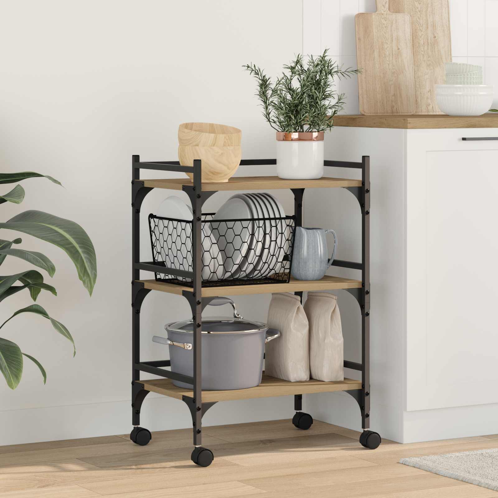 vidaXL Troler de Bucătărie Stejar Artizanal 50 x 35 x 75.5 cm