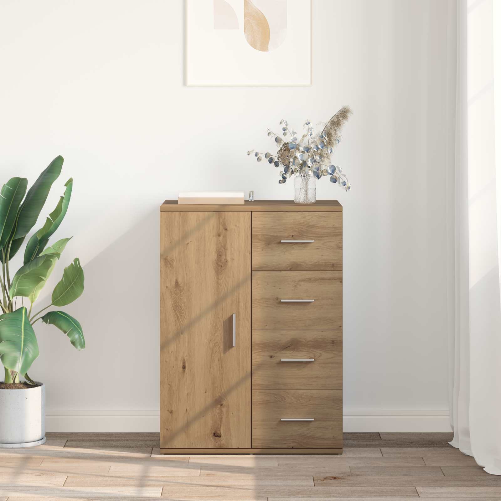 Strani šal Umetni hrast 59 x 39 x 80 cm Konstruiran les - slika 4