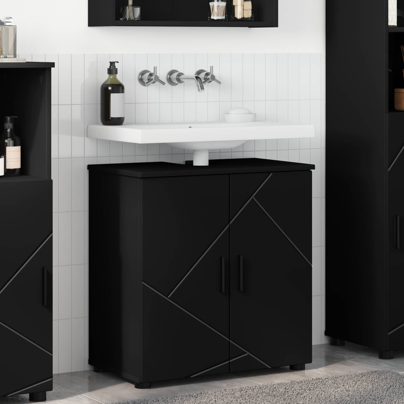 Badkamer Kast Zwart 61 x 35 x 64 cm Bewerkt hout & Metaal – afbeelding 1