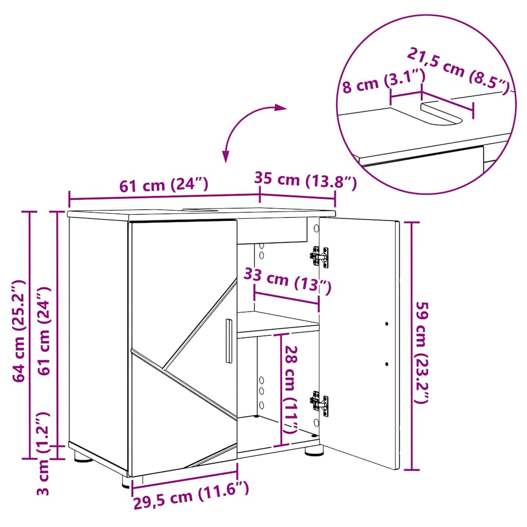 Koupelnová skříň s úložištěm Kouřový dub 61 x 35 x 64 cm - obrázek 15
