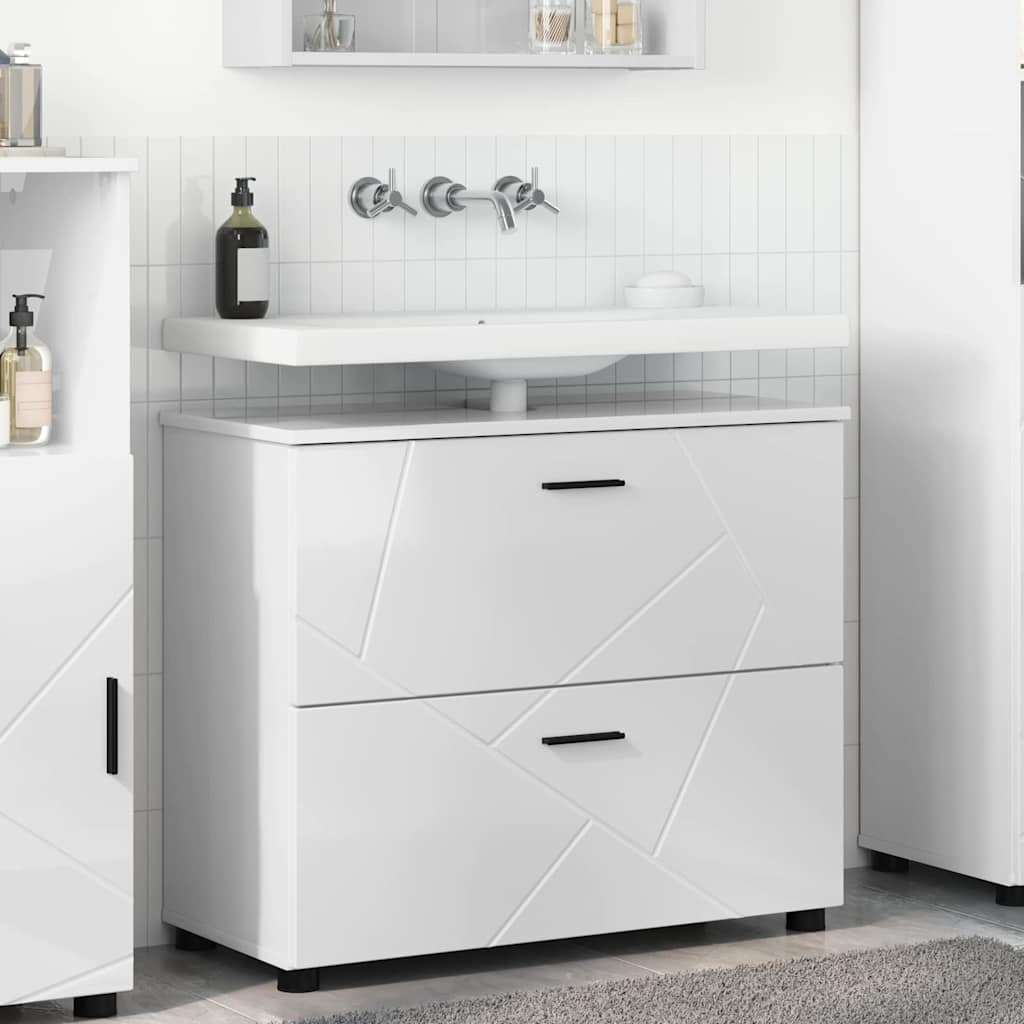 vidaXL Dulap de Baie Alb foarte lucios 76.5 x 35 x 64 cm Lemn compozit