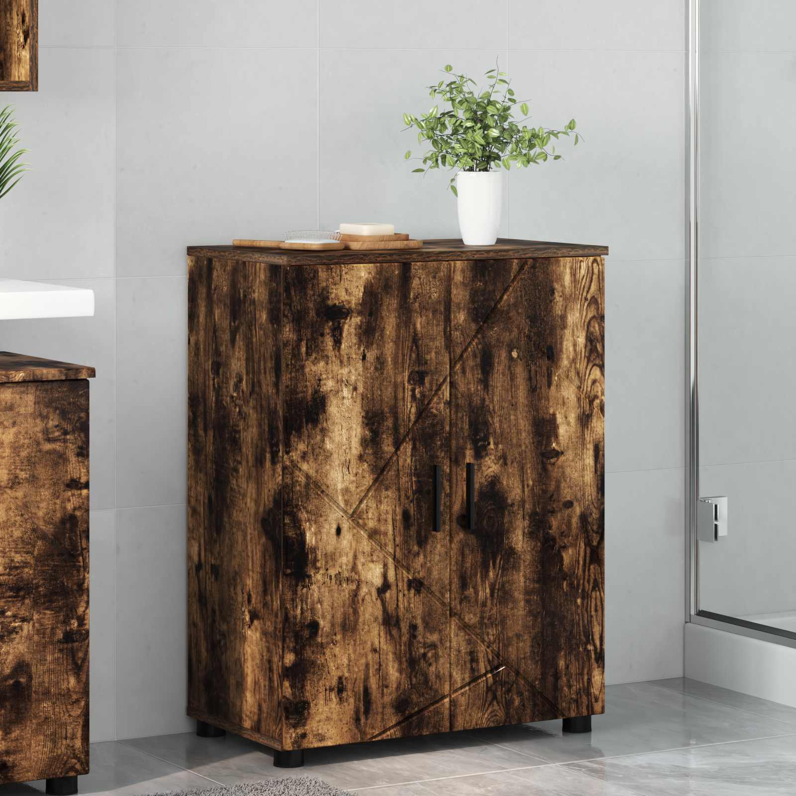 vidaXL Badrumsskåp Rökt ek 60 x 35 x 80 cm Konstruerat trä & Metall
