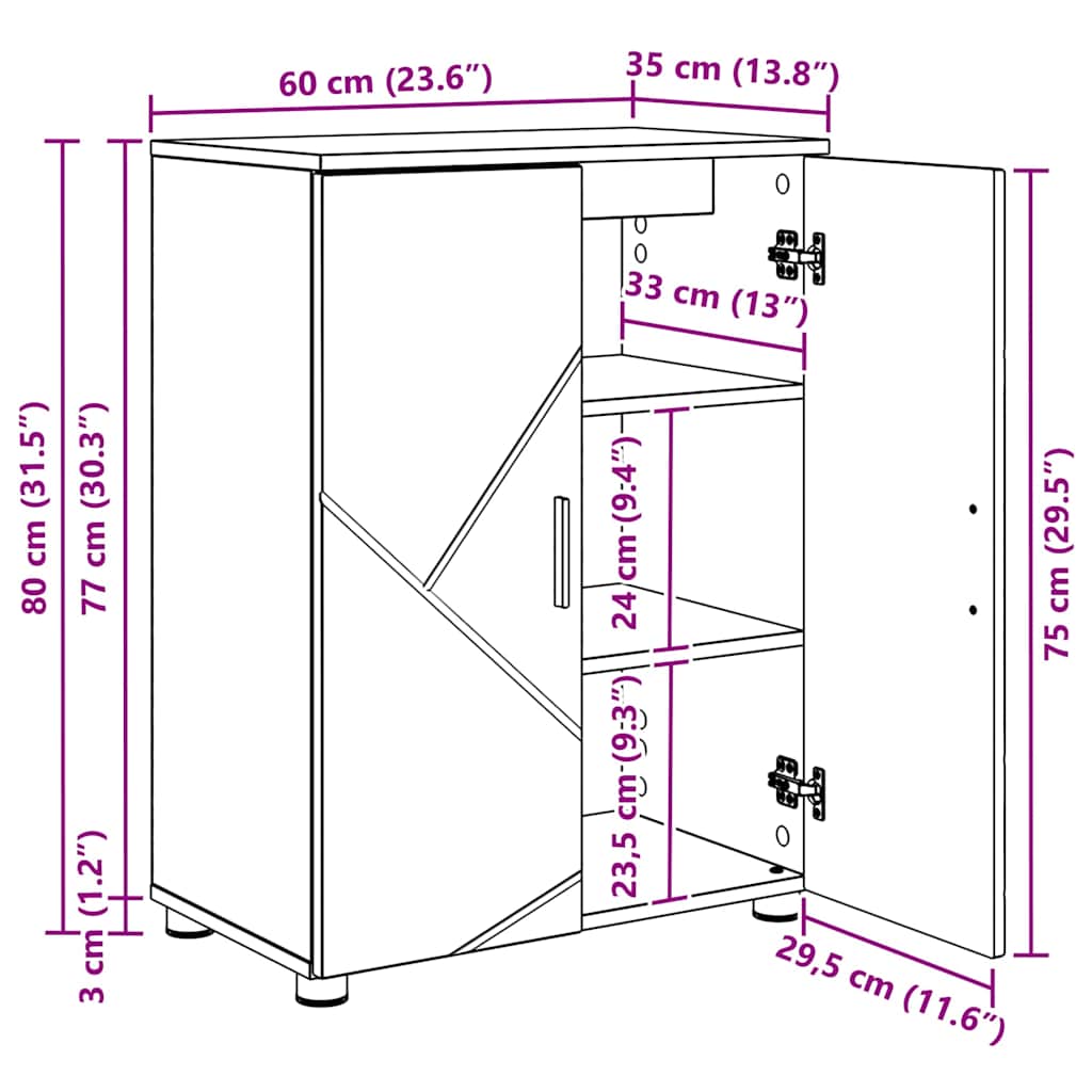 Koupelnová skříň s úložištěm Staré dřevo 60 x 35 x 80 cm - obrázek 15