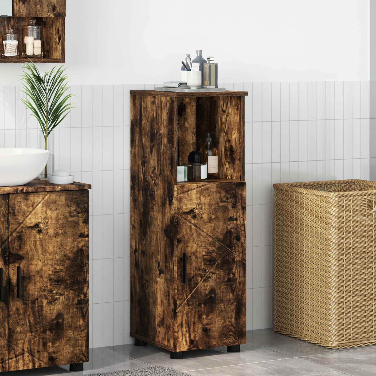 vidaXL Badrumsskåp Rökt ek 30 x 35 x 95 cm Konstruerat trä & Metall