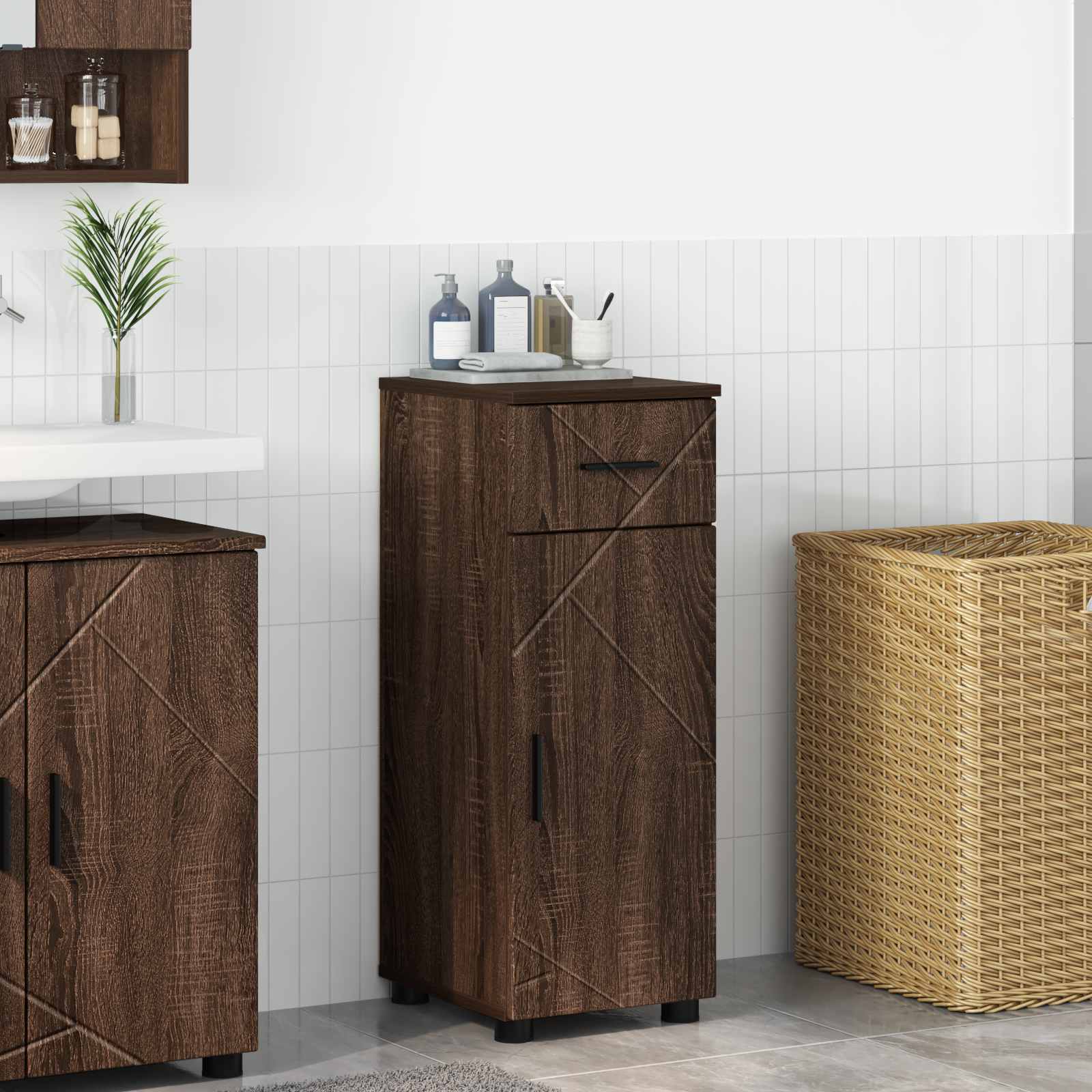 Vannitoa kapp Pruun tamme 30 x 35 x 80 cm Tehispuit & Metall