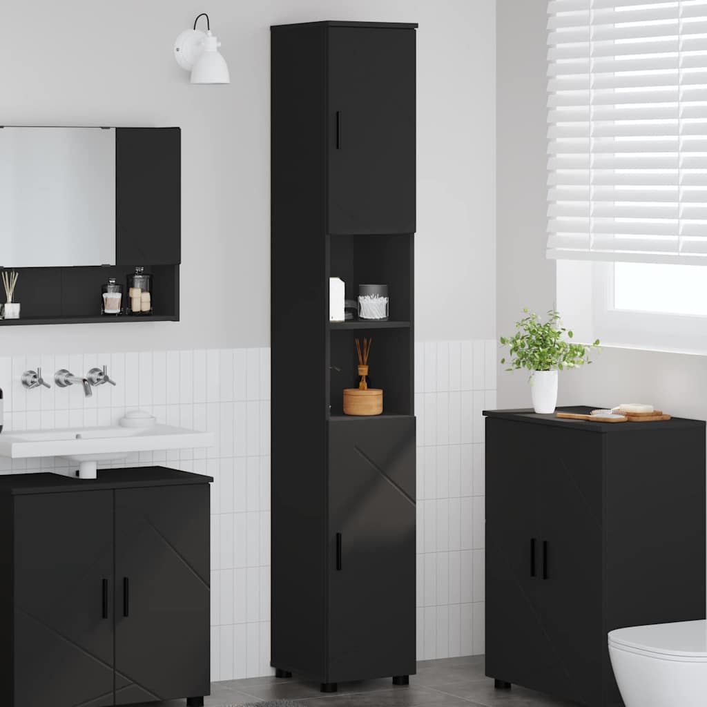 vidaXL Dulap de baie înalt cu ușă Negru 30 x 35 x 192 cm Lemn compozit