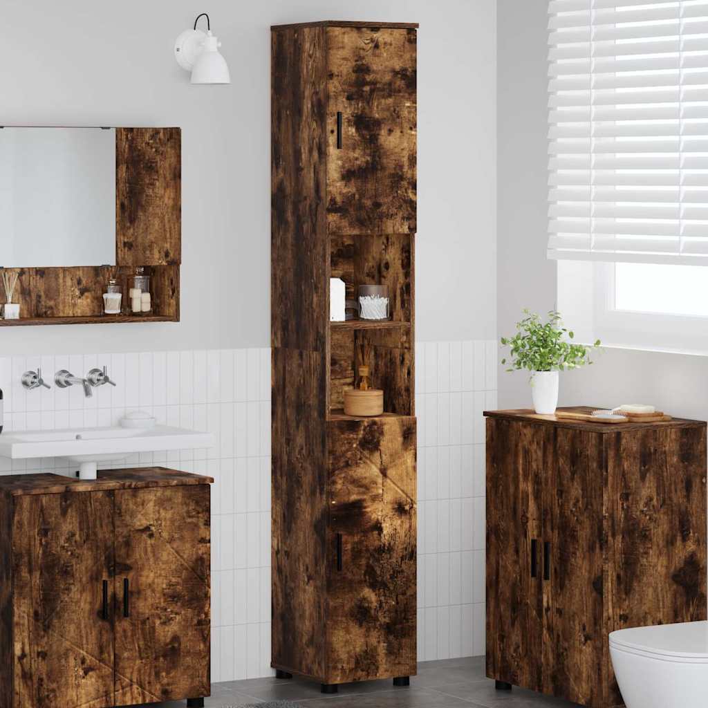 vidaXL Dulap de baie înalt cu ușă Stejar afumat 30 x 35 x 192 cm