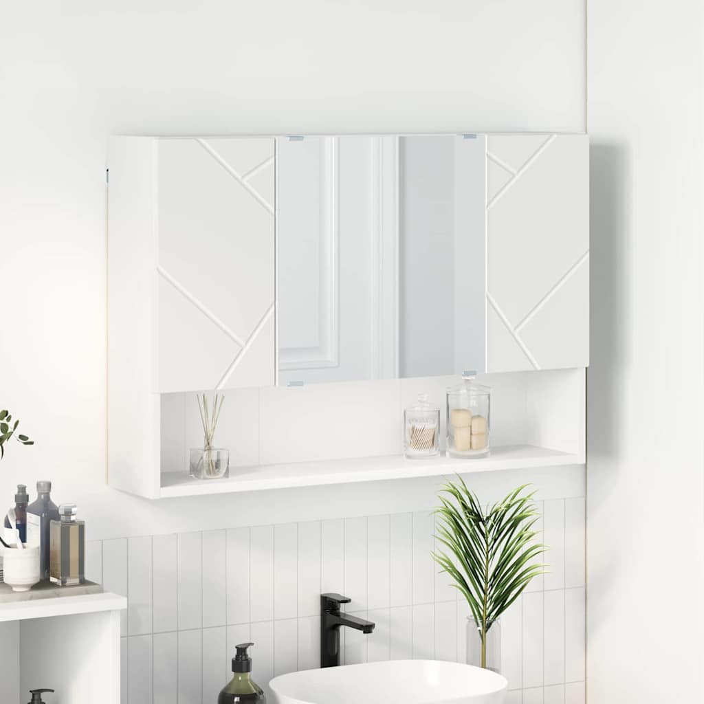 Măsuțe de toaletă - Dulap cu oglindă pentru baie Alb 80 x 17 x 55 cm Lemn compozit