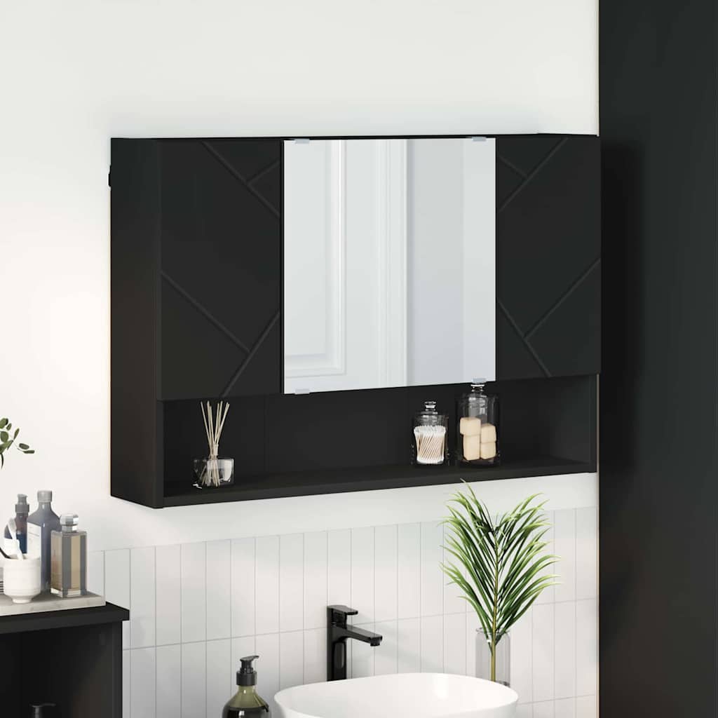 Măsuțe de toaletă - Dulap cu oglindă pentru baie Pe perete Negru 80 x 17 x 55 cm