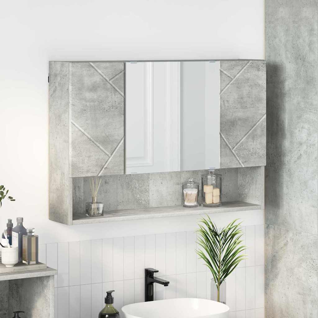 Măsuțe de toaletă - Dulap cu oglindă pentru baie cu ușă Gri beton 80 x 17 x 55 cm