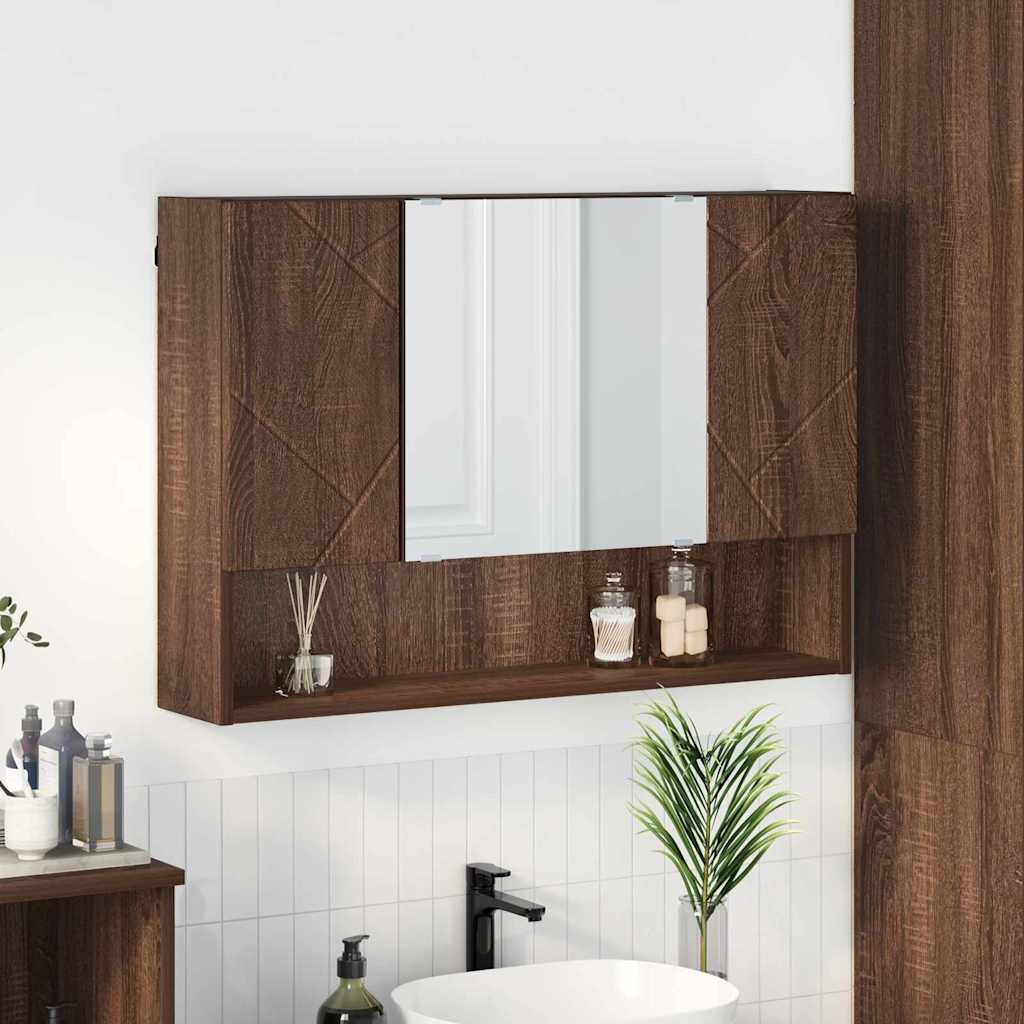 Măsuțe de toaletă - Dulap cu oglindă pentru baie cu ușă Stejar brun 80 x 17 x 55 cm
