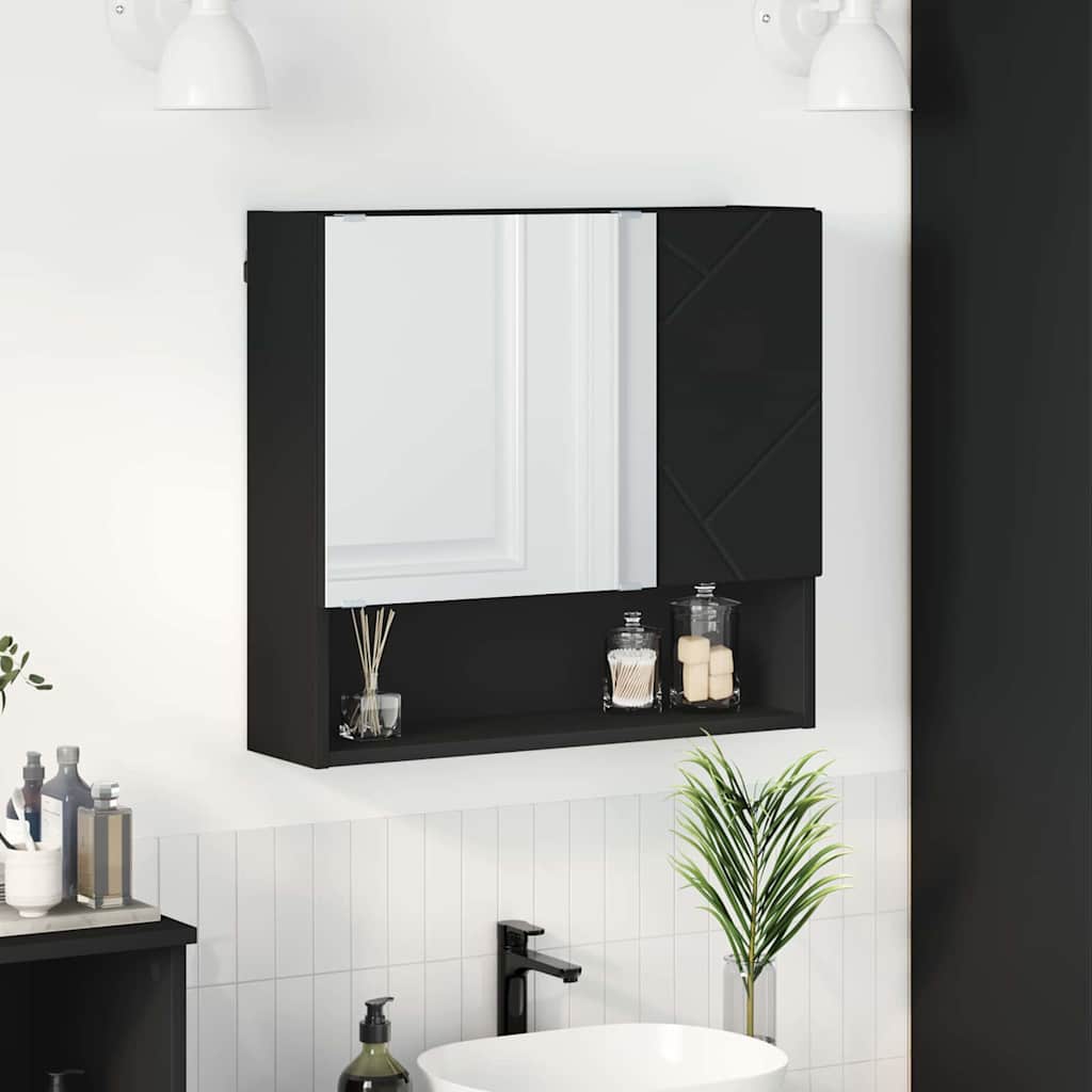 vidaXL Dulap cu oglindă cu raft Negru 59 x 17 x 55 cm Lemn compozit