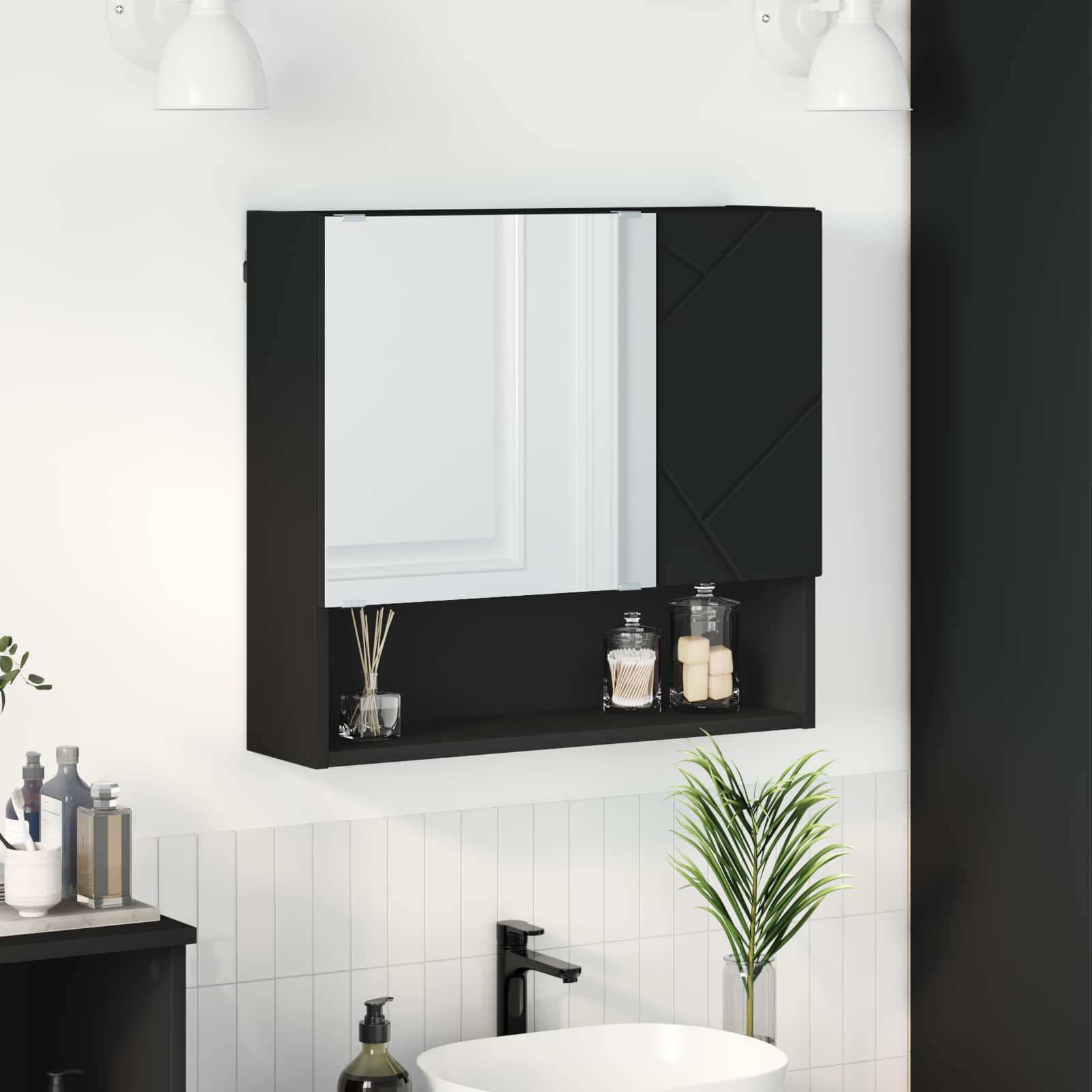 vidaXL Spegelskåp Väggmonterad Svart 59 x 17 x 55 cm Konstruerat trä