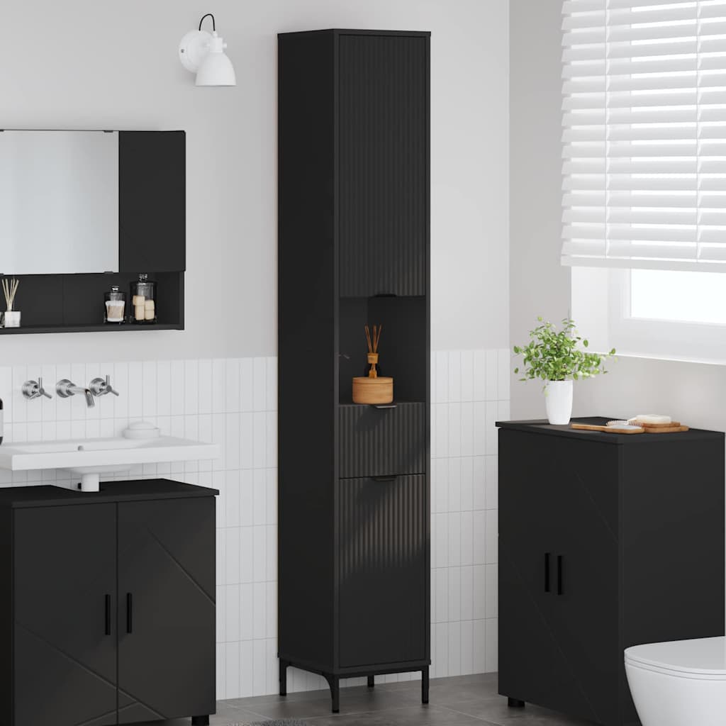 vidaXL Dulap de baie înalt Negru 31.5 x 33 x 190 cm Lemn compozit