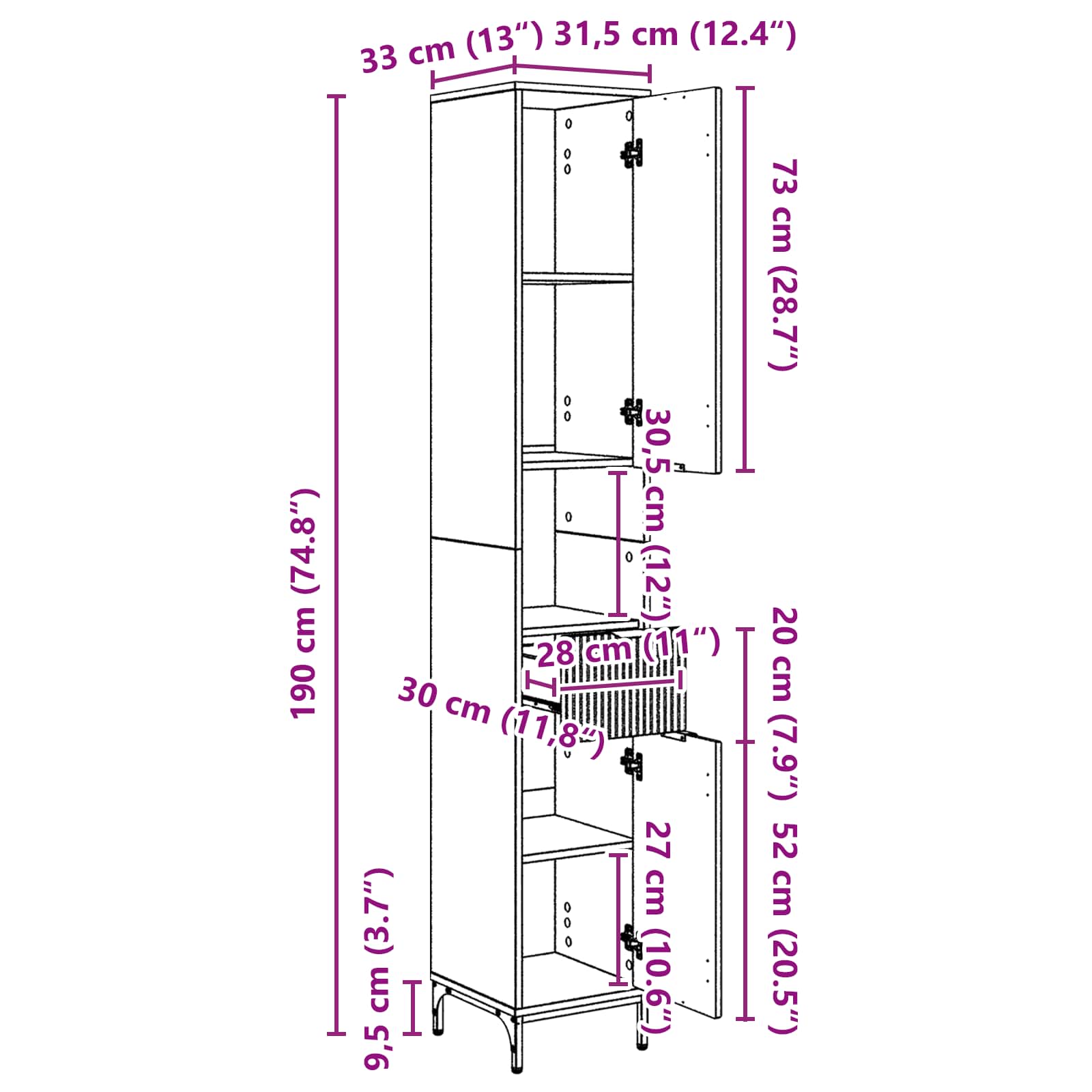 Bathroom Cabinet size guide
