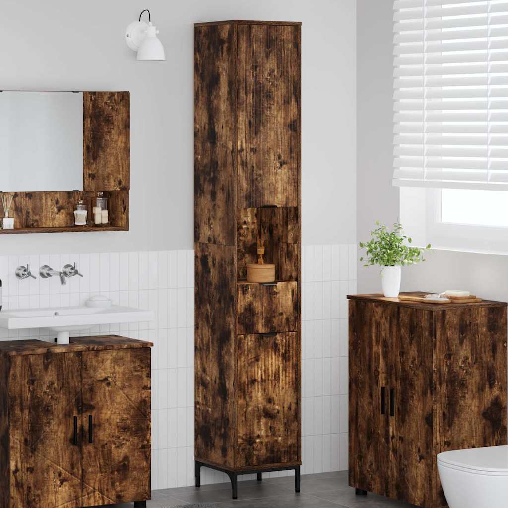 vidaXL Dulap de baie înalt cu sertar Stejar afumat 31.5 x 33 x 190 cm