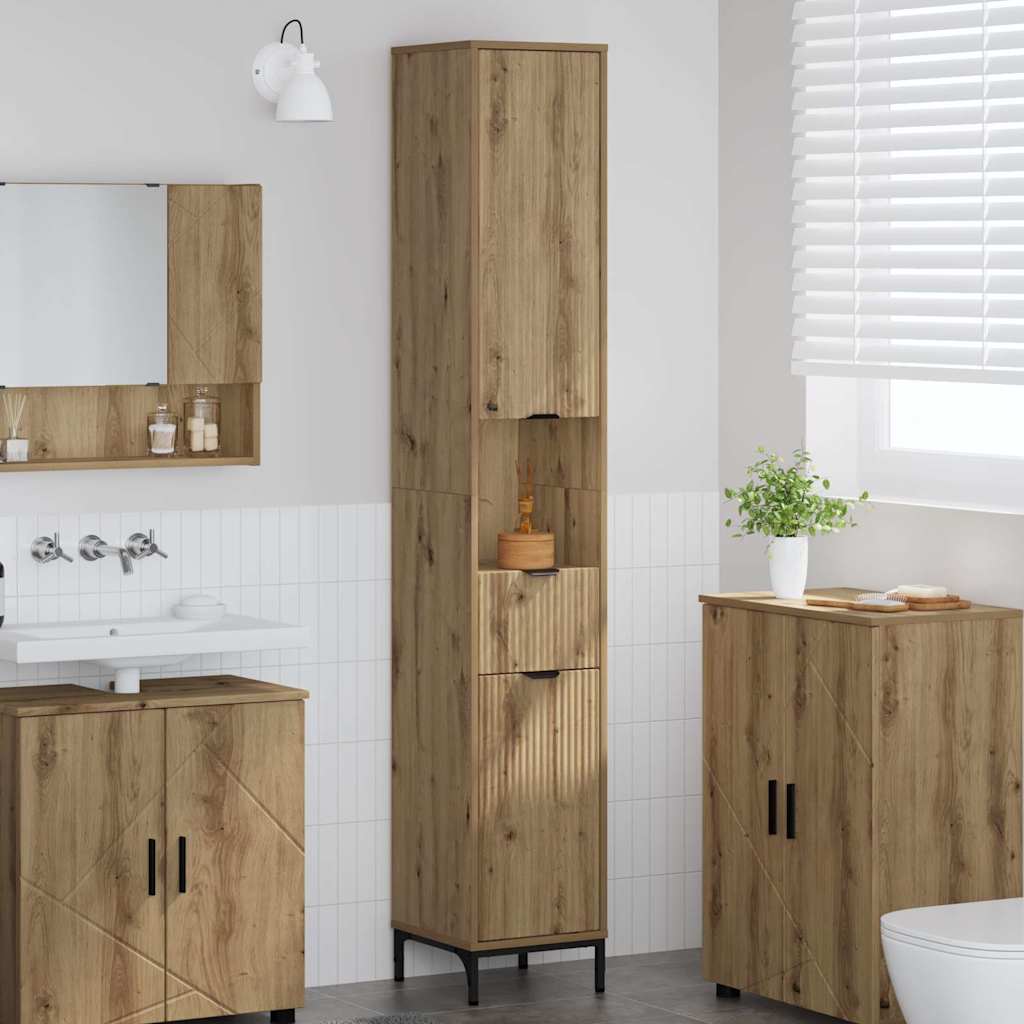 vidaXL Dulap de baie înalt cu ușă stejar artizanal 31.5 x 33 x 190 cm