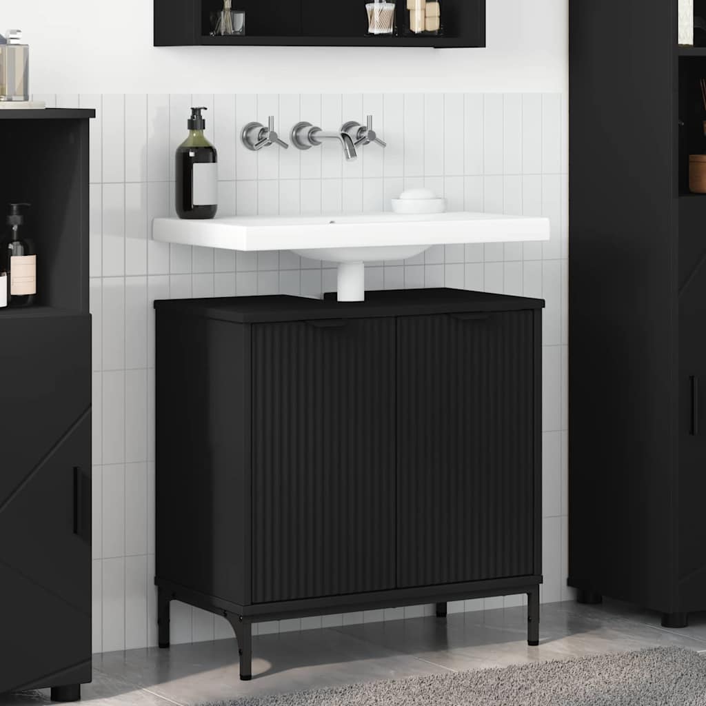 vidaXL Dulap pentru Chiuveta de Baie cu ușă Negru 60.5 x 33.5 x 61 cm