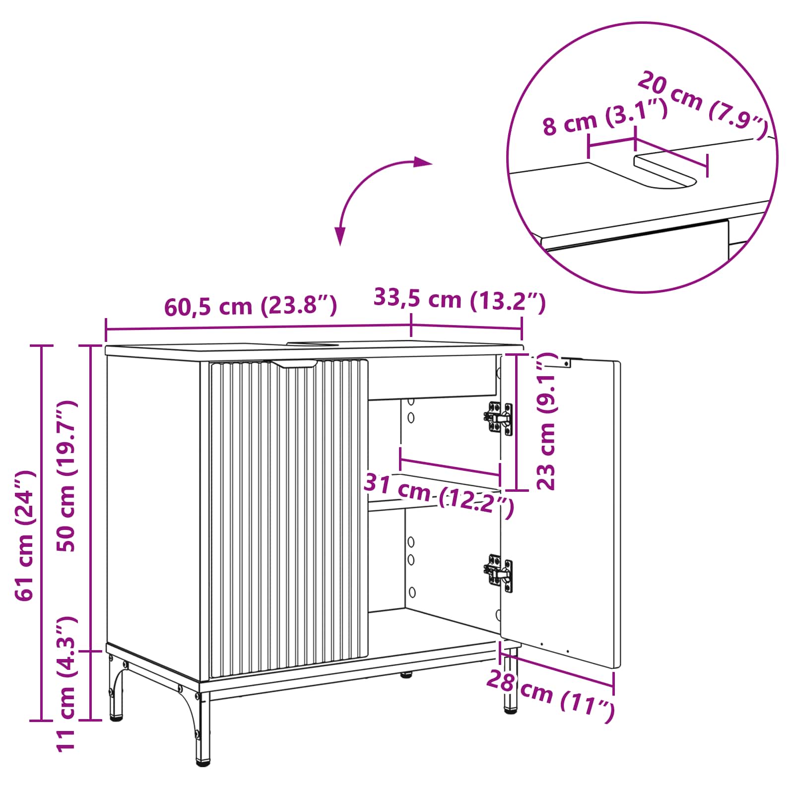 Gabinete de Lavabo para Baño Roble Sonoma 60,5 x 33,5 x 61 cm 14