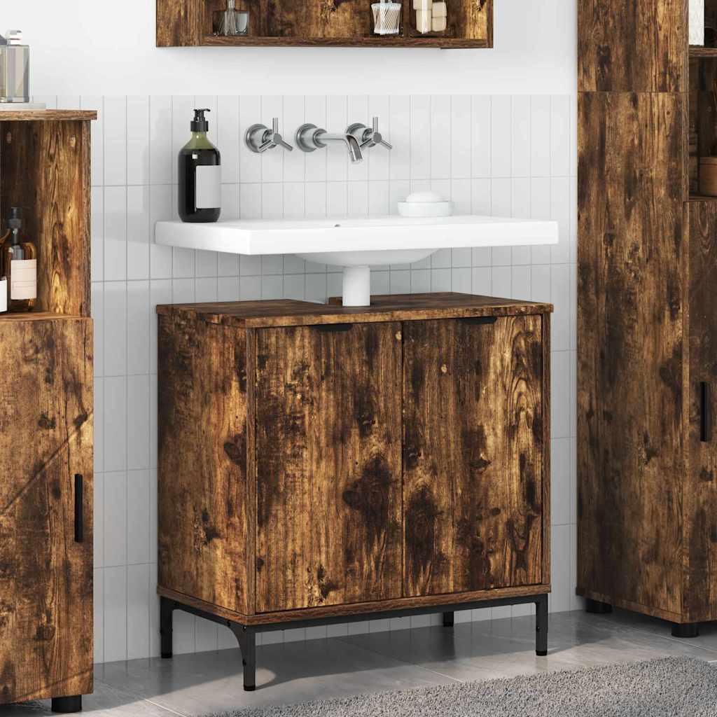 vidaXL Dulap pentru Chiuveta de Baie Stejar afumat 60.5 x 33.5 x 61 cm