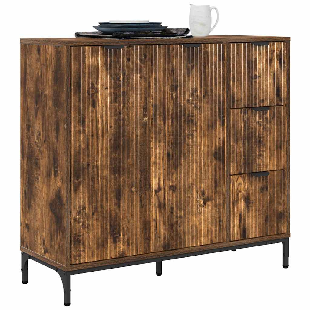 vidaXL Dressoir met lade Gerookt eiken 89,5 x 33 x 82 cm Bewerkt hout