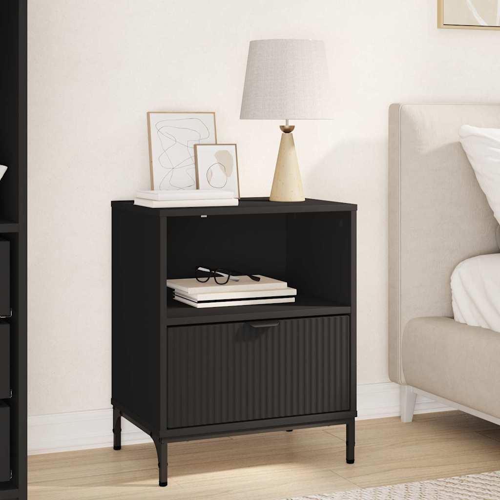 vidaXL Noptieră cu sertar Negru 49 x 36 x 61 cm Lemn compozit