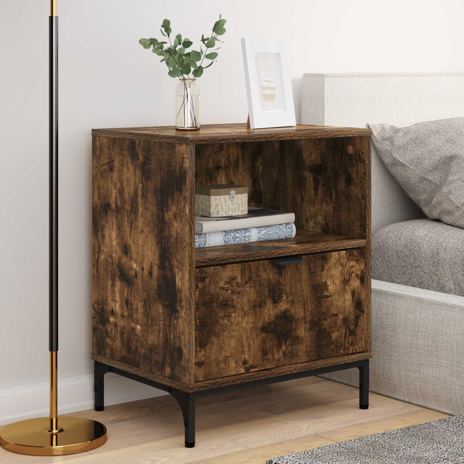 Öölambi kapp 2 pcs Suitsutatud tamm 49 x 36 x 61 cm Tehispuit 4 Kõik vajalik sinu aeda ja koju! Öölambi kapp 2 pcs Suitsutatud tamm 49 x 36 x 61 cm Tehispuit - Image 4