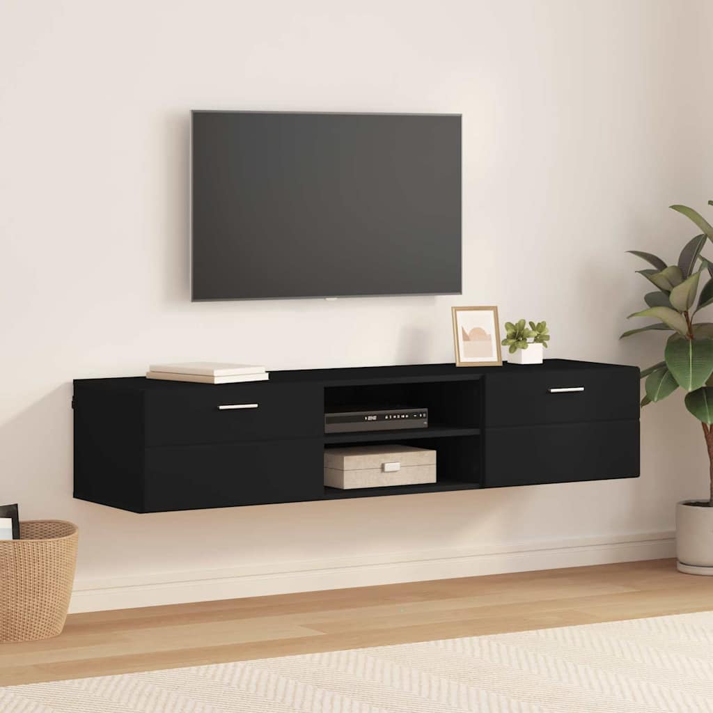 vidaXL Cabinet TV cu sertar Negru 150 x 39 x 30 cm Lemn compozit