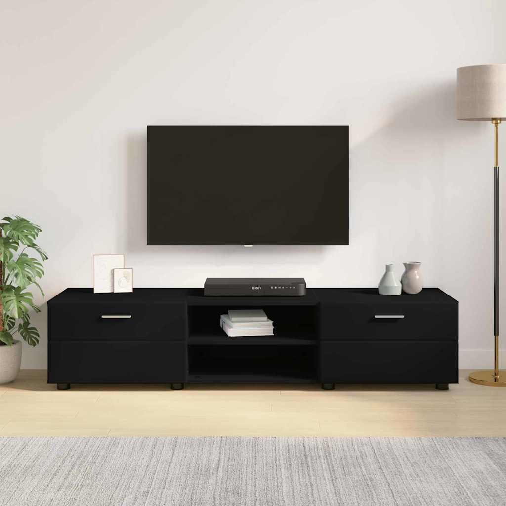 TV szekrény fiókkal polcokkal Fekete 150 x 39 x 30 cm Faanyag 