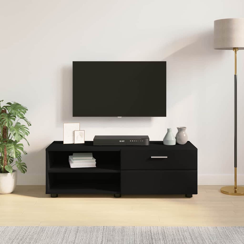 TV szekrény fiókkal polcokkal Fekete 100.5 x 39 x 30 cm Faanyag 
