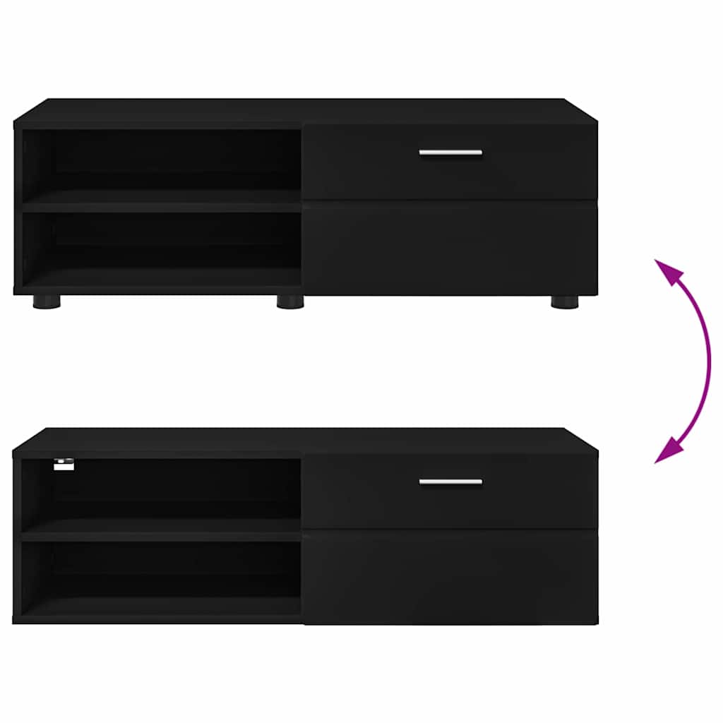 TV szekrény fiókkal polcokkal Fekete 100.5 x 39 x 30 cm Faanyag 