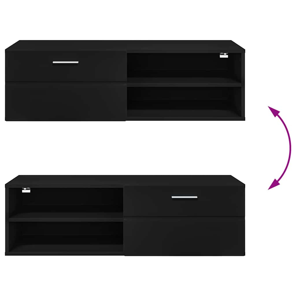 TV szekrény fiókkal polcokkal Fekete 100.5 x 39 x 30 cm Faanyag 