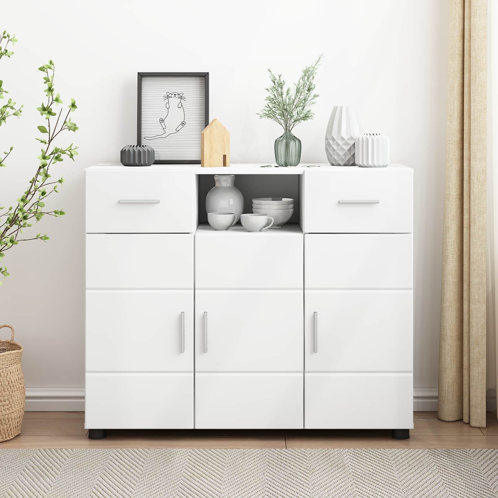 vidaXL Dulap din Lemn cu sertar Alb 88,5 x 30,5 x 73 cm Lemn compozit