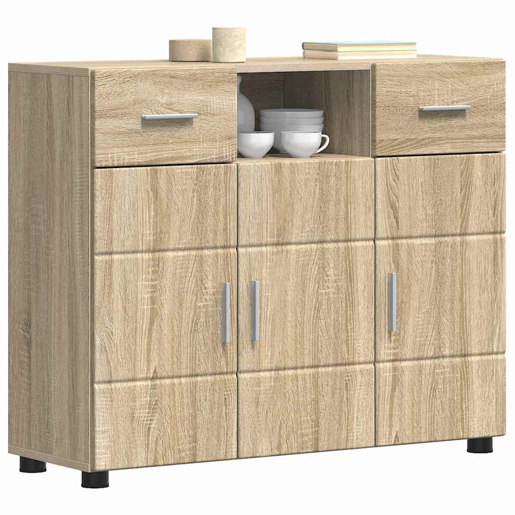 vidaXL Dressoir met lade Sonoma eiken 88.5 x 30.5 x 73 cm Bewerkt hout