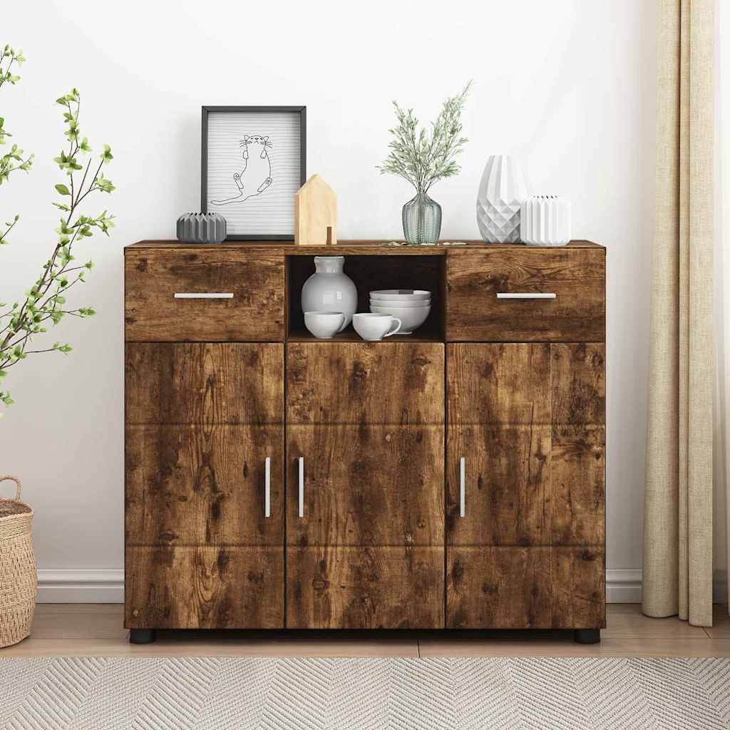 vidaXL Bufet cu sertar Stejar afumat 88.5 x 30.5 x 73 cm Lemn compozit