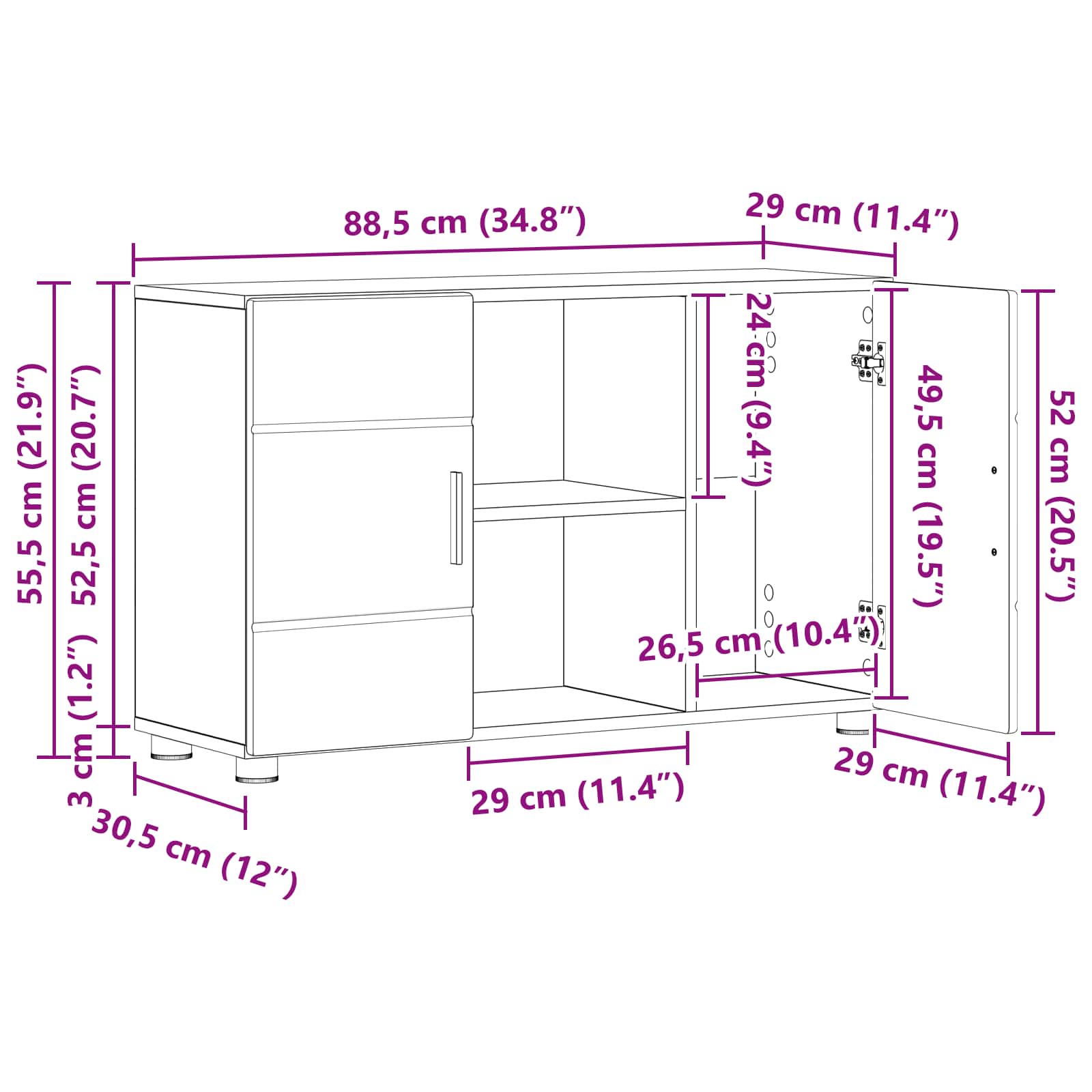 Strani šal FLORIN 88,5 x 30,5 x 55,5 cm Sonoma hrast - slika 13