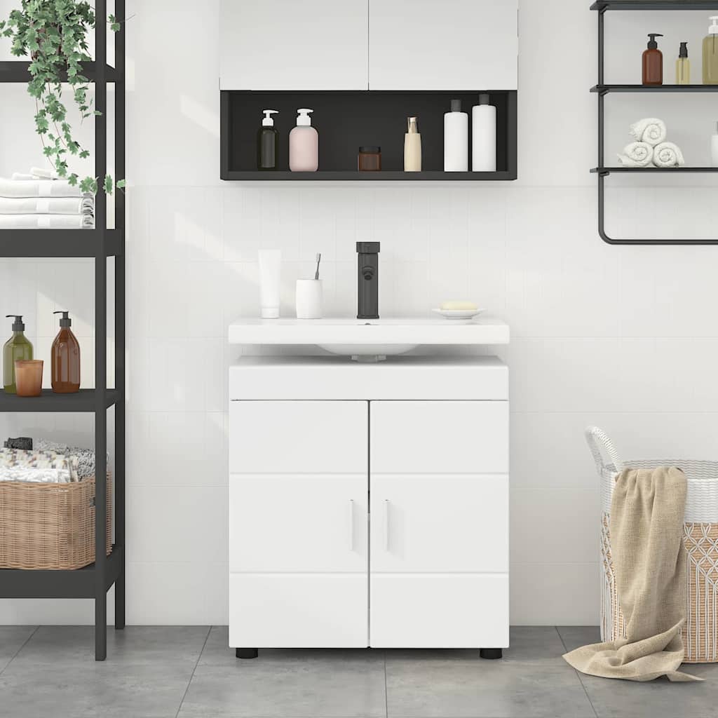 vidaXL Cabinet pentru chiuvetă de baie cu ușă Alb 60 x 34 x 63 cm