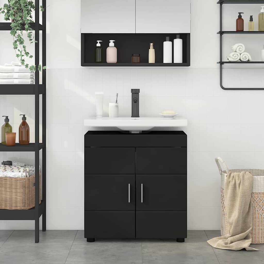 vidaXL Cabinet pentru chiuvetă de baie cu ușă Negru 60 x 34 x 63 cm