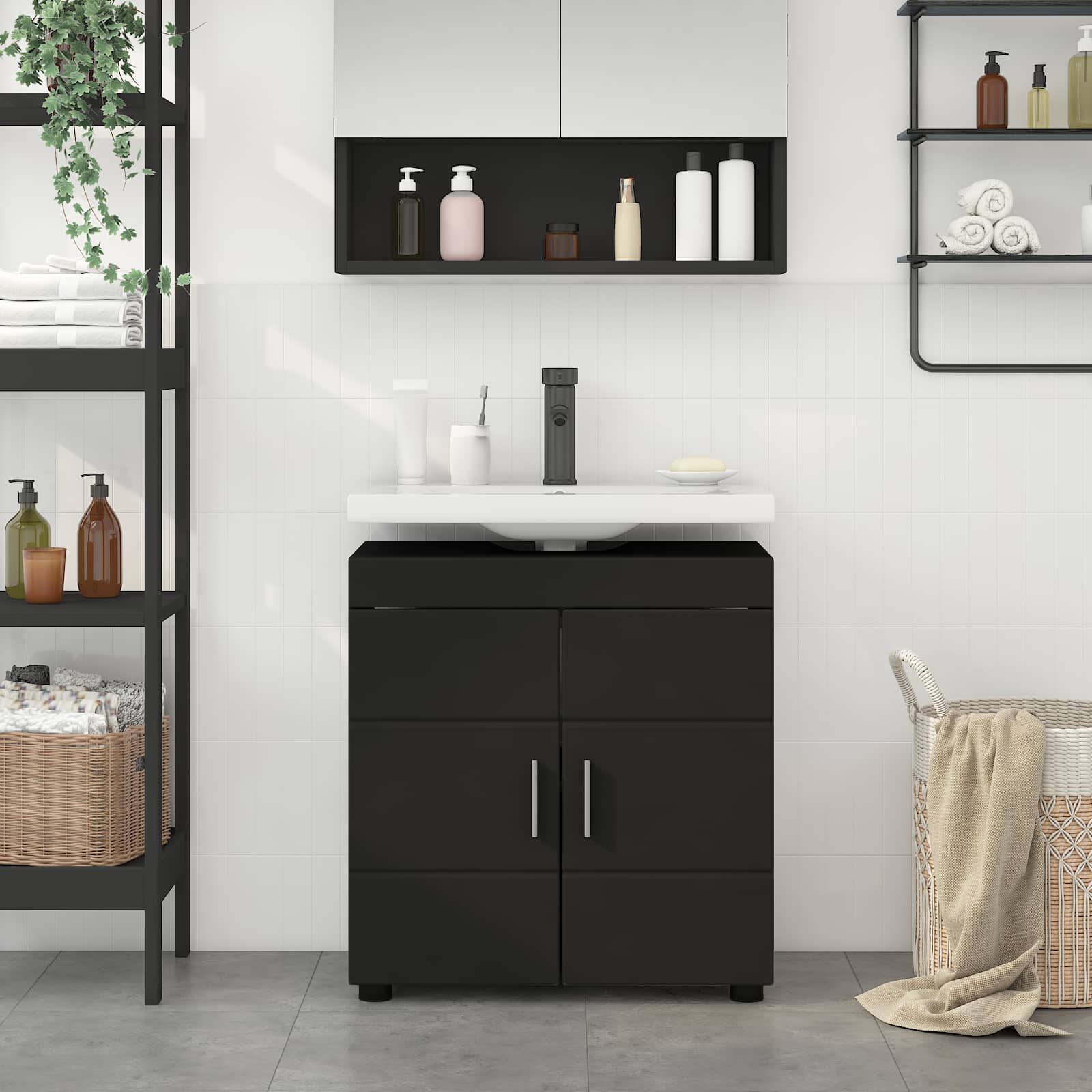 vidaXL Set dulap baie TULUM Negru 60 x 34 x 63 cm Lemn compozit