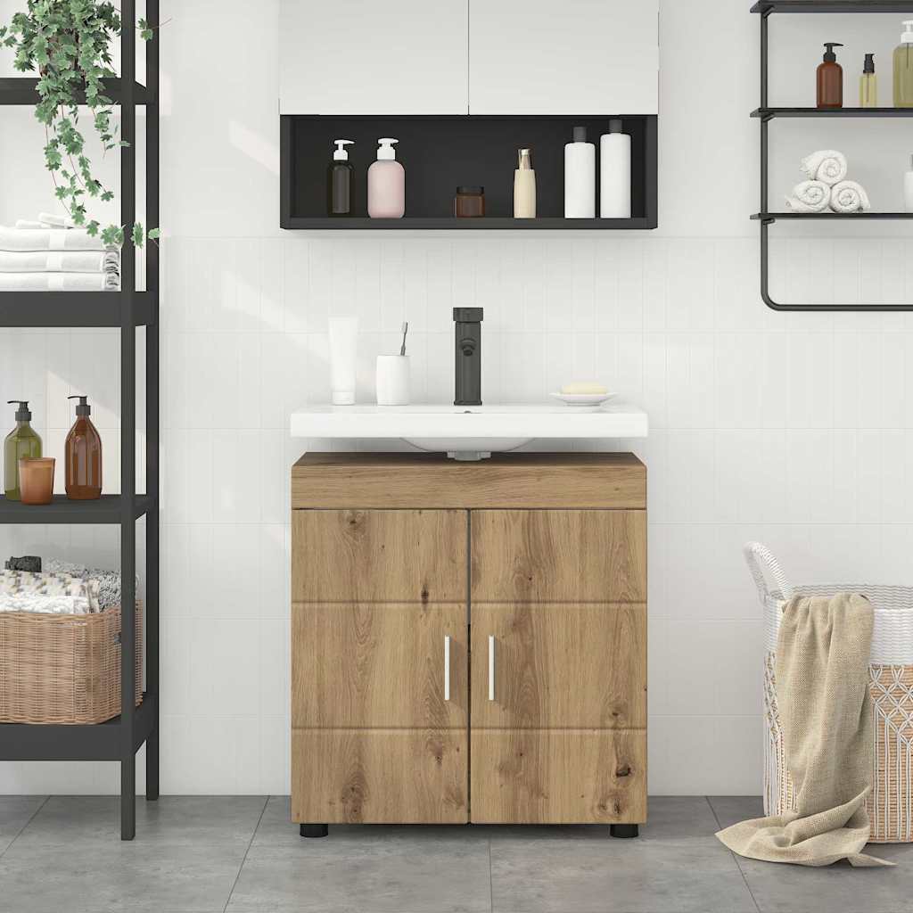 vidaXL Cabinet pentru chiuvetă de baie cu depozitare stejar artizanal