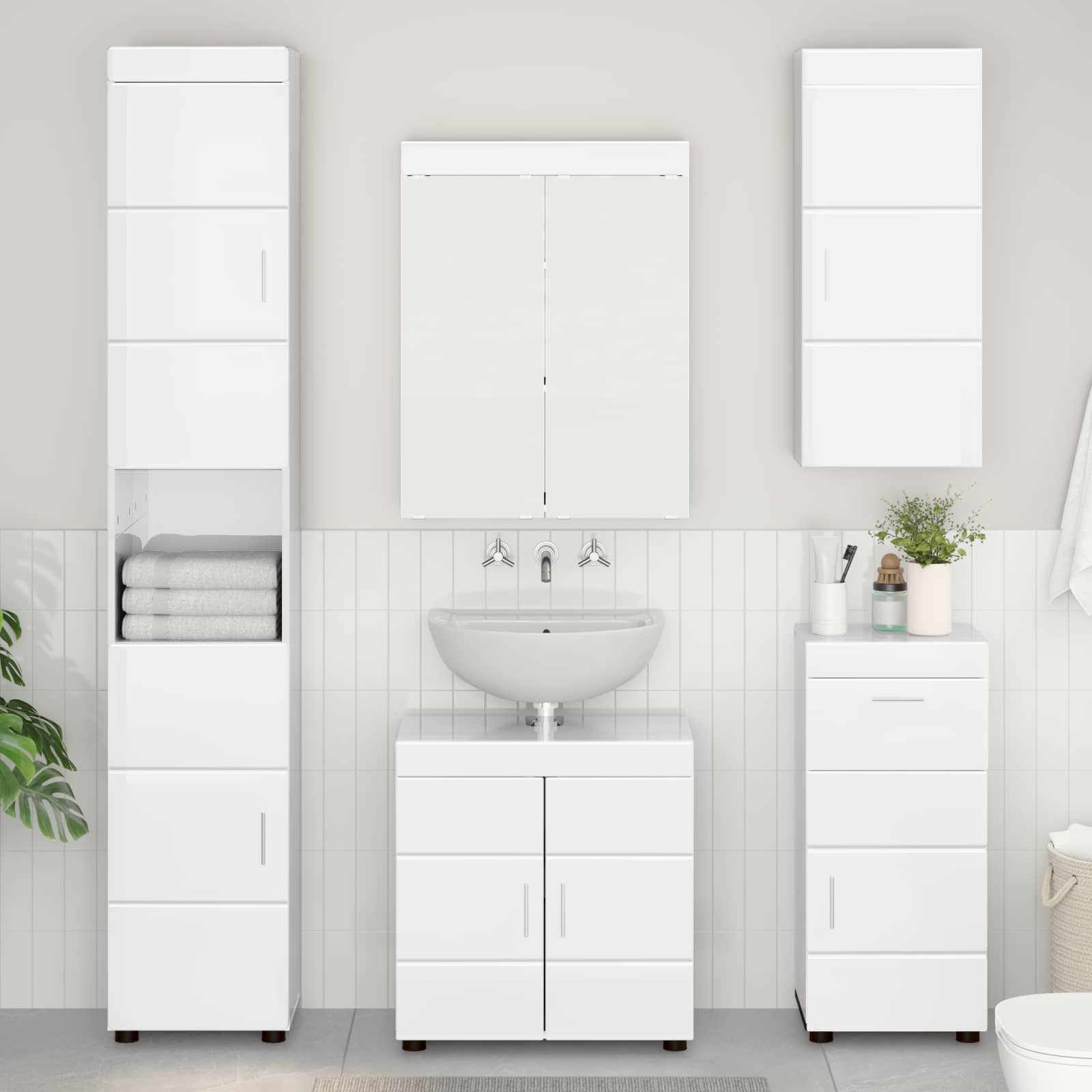 vidaXL Badrumsväggskåp med dörr TULUM Högblanka vita 37 x 24,5 x 86 cm