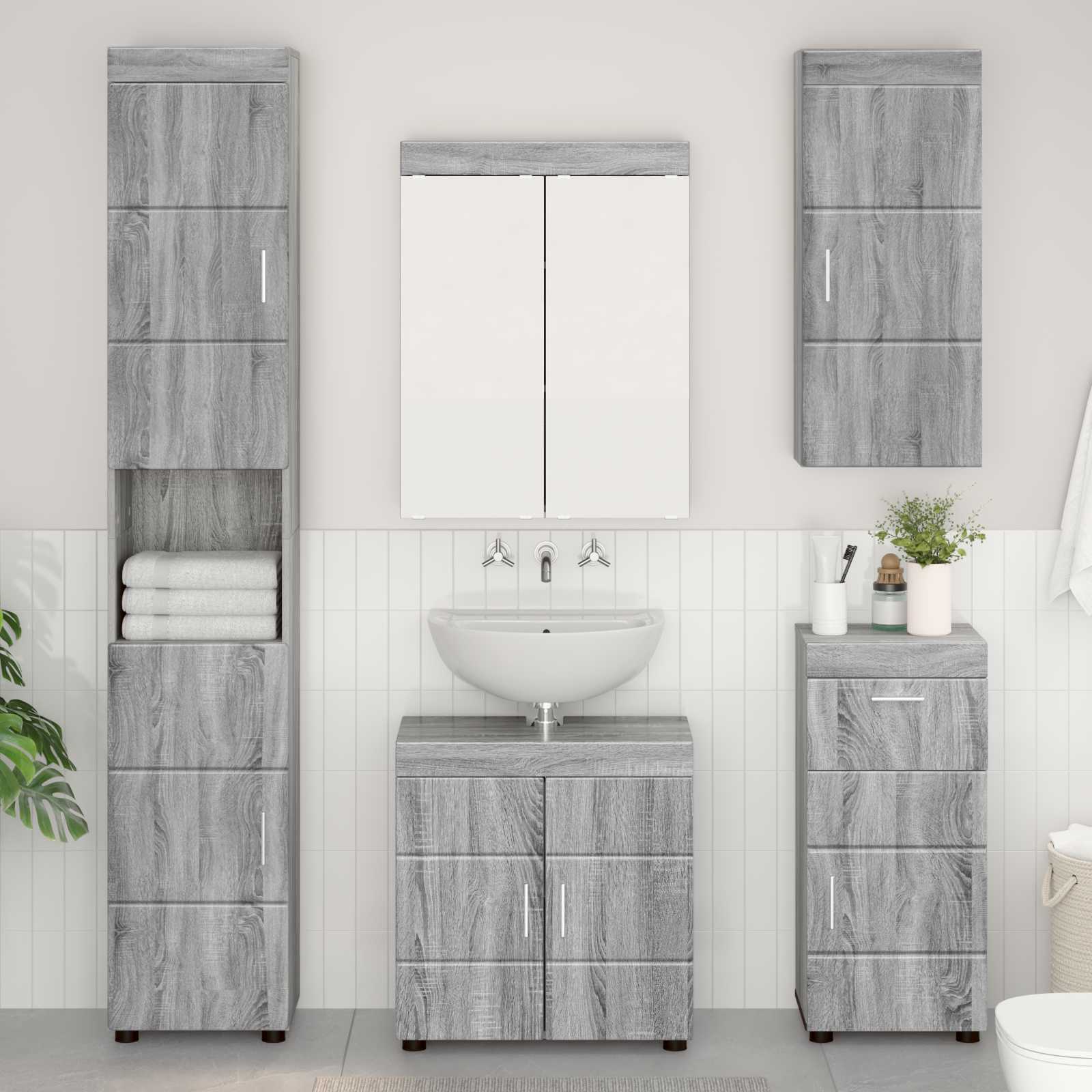 vidaXL Badrumsväggskåp TULUM Grå Sonoma 37 x 24,5 x 86 cm