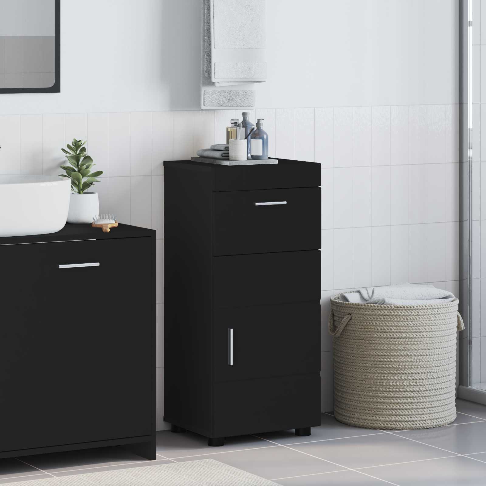 vidaXL Set dulap baie TULUM Negru 37 x 31,5 x 82 cm Lemn compozit