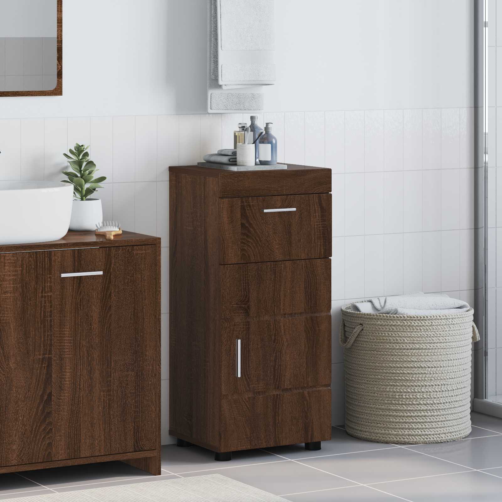 vidaXL Set dulap baie cu sertar TULUM Stejar închis 37 x 31,5 x 82 cm